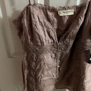 Lucky Brand Dusty Pink Lace Trim Top